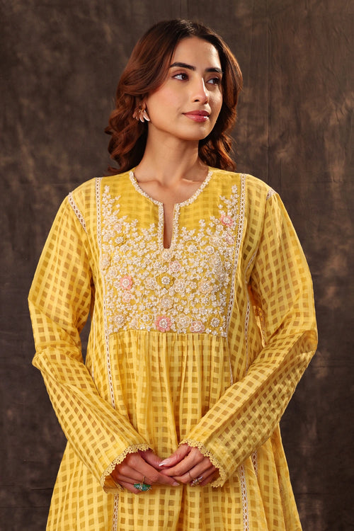 Vaayu Yellow Panelled Kalidar Set