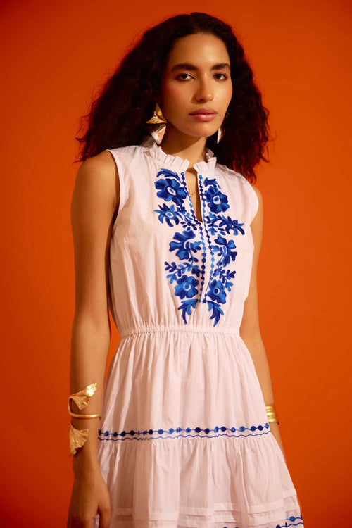Ivory Tier Mini Dress with Botanica Thread Embroidery