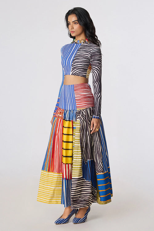 Multi Zavi Blouse with Jsper Skirt