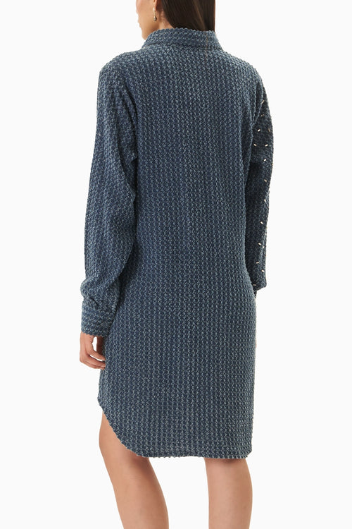 Dark Denim Lazercut Sabi Embellished  Shirt Dress