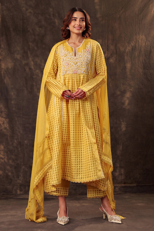Vaayu Yellow Panelled Kalidar Set