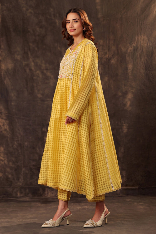 Vaayu Yellow Panelled Kalidar Set