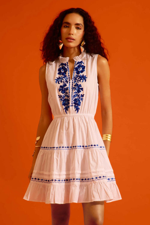 Ivory Tier Mini Dress with Botanica Thread Embroidery