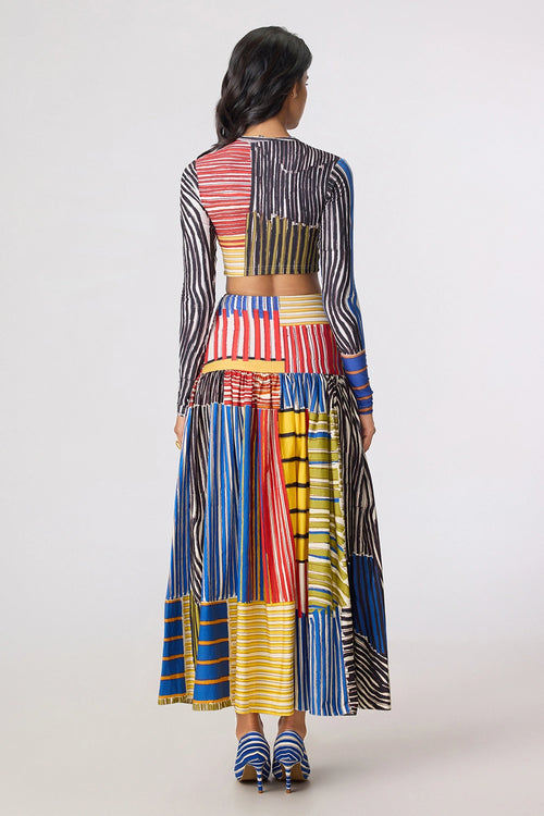 Multi Zavi Blouse with Jsper Skirt