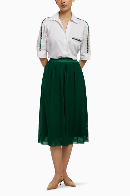 Oversized Emerald Swarovski Ribbon Pocket Shirt with Skirt