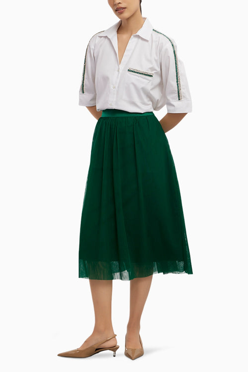 Oversized Emerald Swarovski Ribbon Pocket Shirt with Skirt