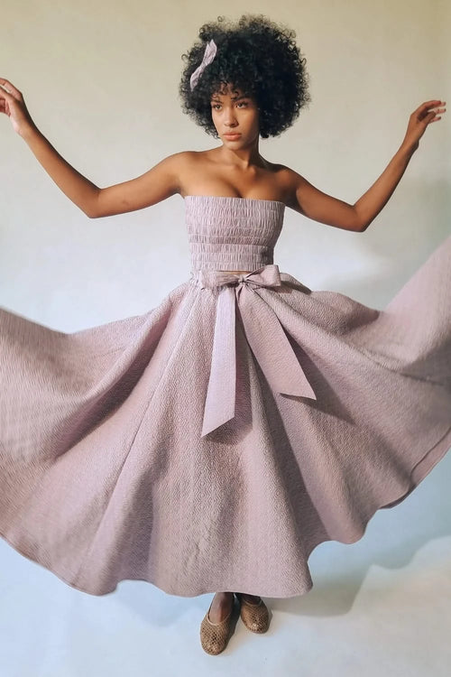 Light Lilac Embroidered Quilted Skirt Set