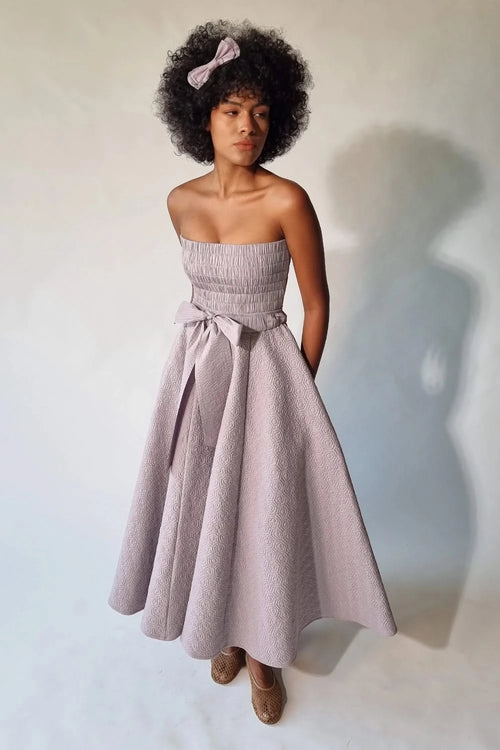 Light Lilac Embroidered Quilted Skirt Set