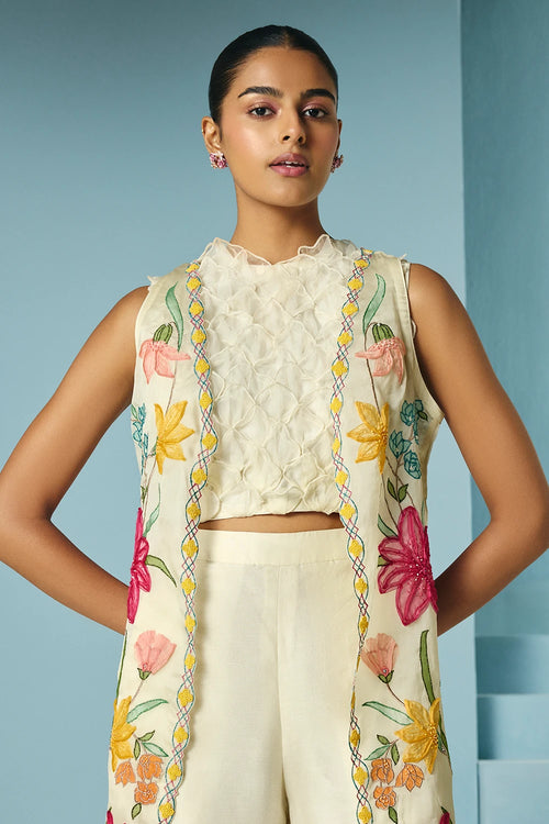 Ivory 3D Scallop Crop Top