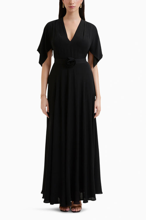 Black Napoli Gathered Maxi Dress