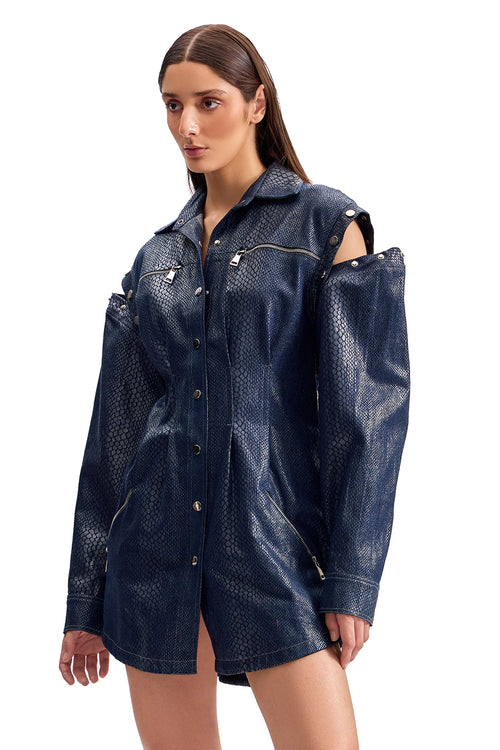 Serpentine Foil Trucker Shirt Dress