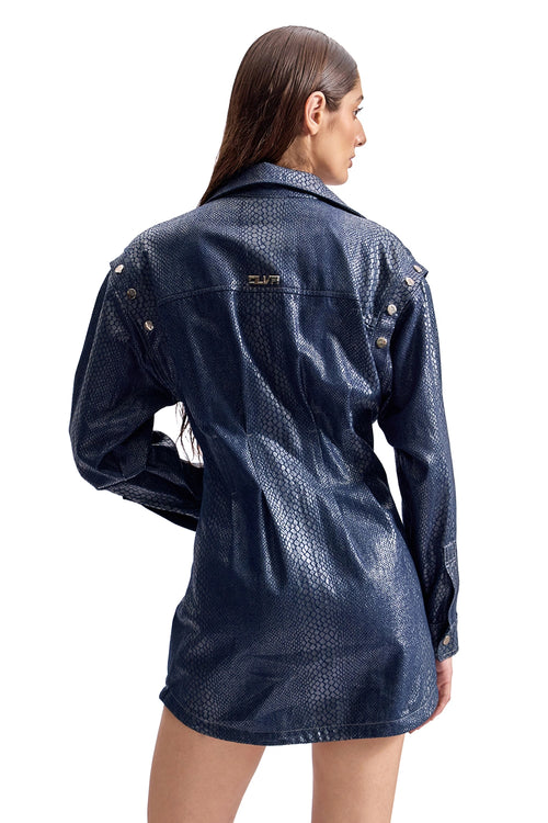 Serpentine Foil Trucker Shirt Dress