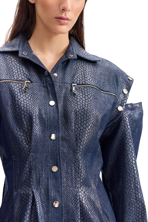 Serpentine Foil Trucker Shirt Dress
