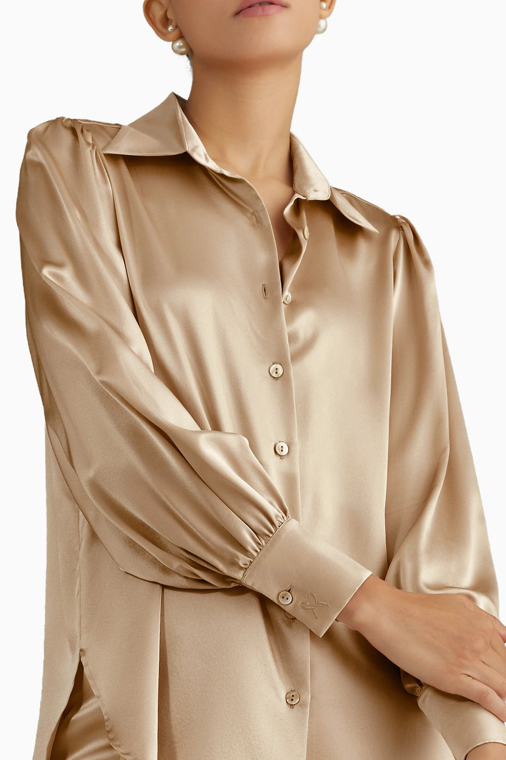 Champagne Silk Bishop Sleeved Shirt