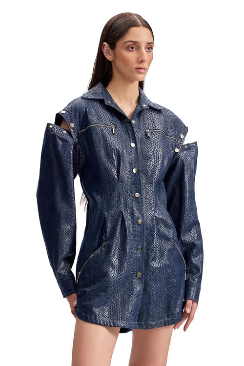 Serpentine Foil Trucker Shirt Dress