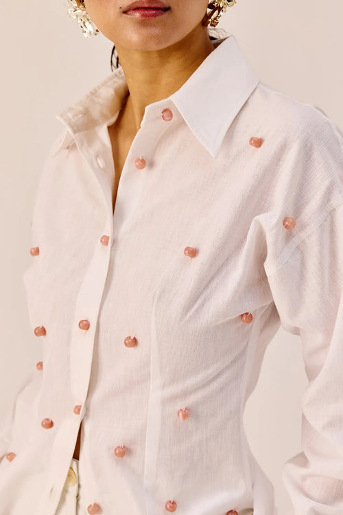White Handmade Embellished Shirt