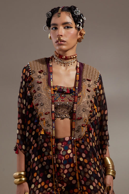 Jamuni Anka Blouse And Sharara Pants With Veni Dupatta Jacket Set