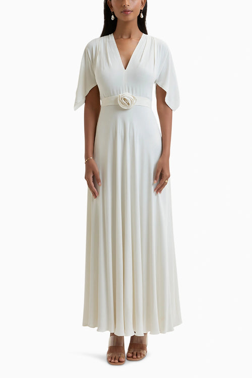 White Napoli Gathered Maxi Dress