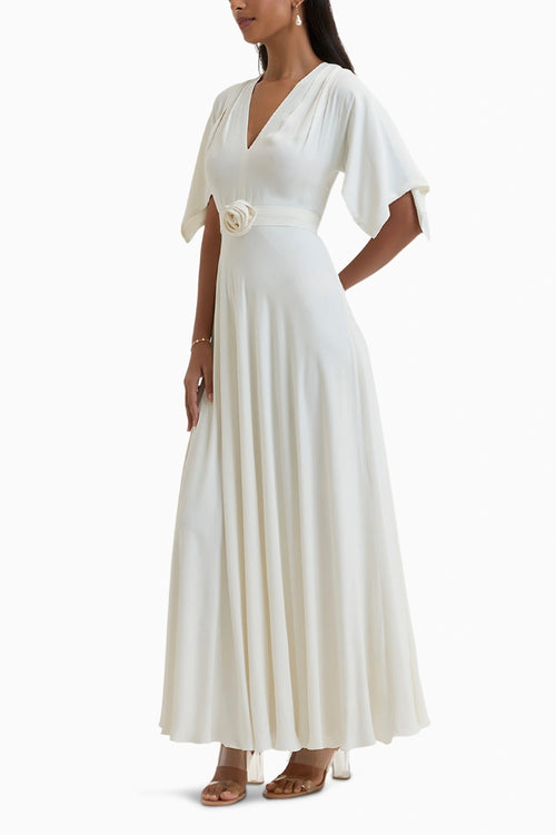 White Napoli Gathered Maxi Dress