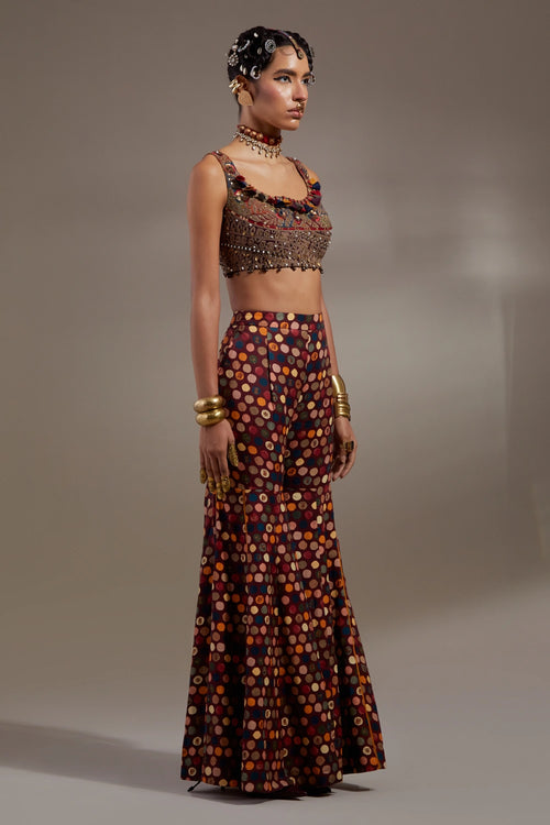 Jamuni Anka Blouse And Sharara Pants With Veni Dupatta Jacket Set