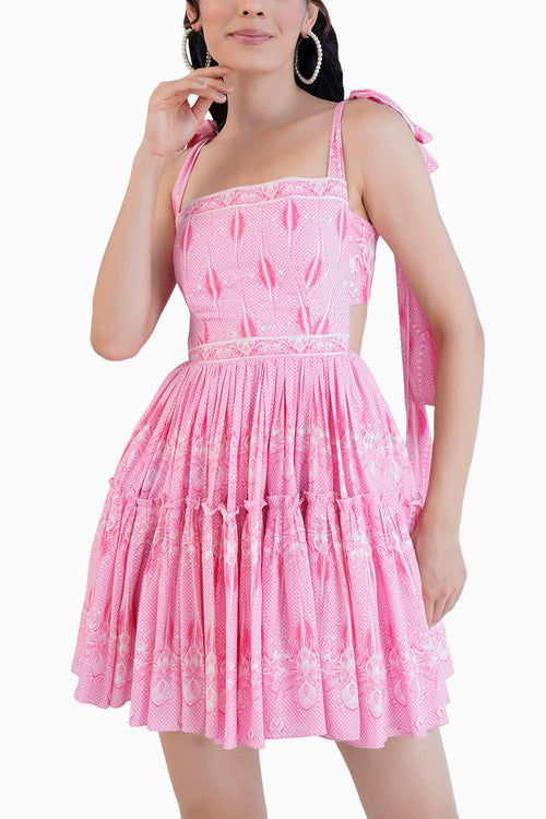 Ice Fly Printed Gathered Short Dress