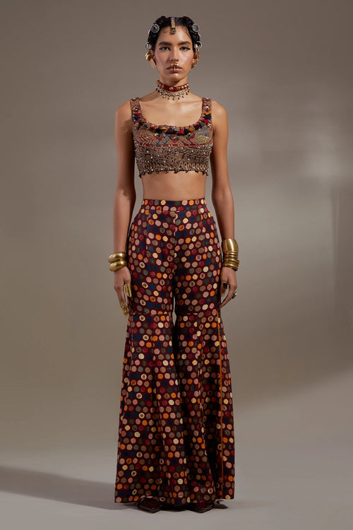 Jamuni Anka Blouse And Sharara Pants With Veni Dupatta Jacket Set