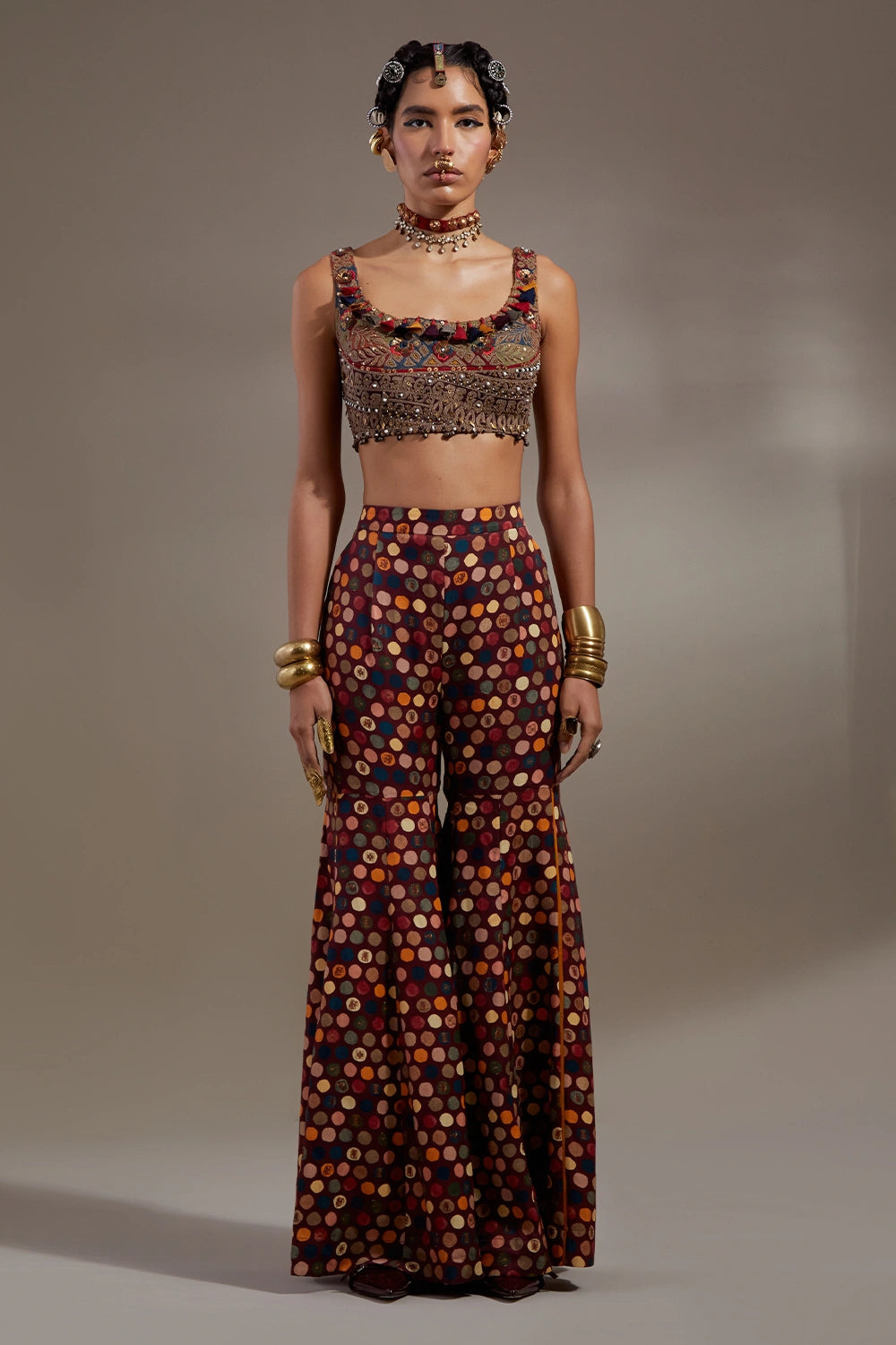 Jamuni Anka Blouse And Sharara Pants With Veni Dupatta Jacket Set