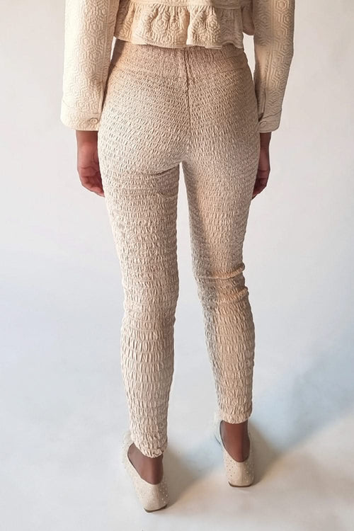 Aged Ivory Smocked Straight Pants