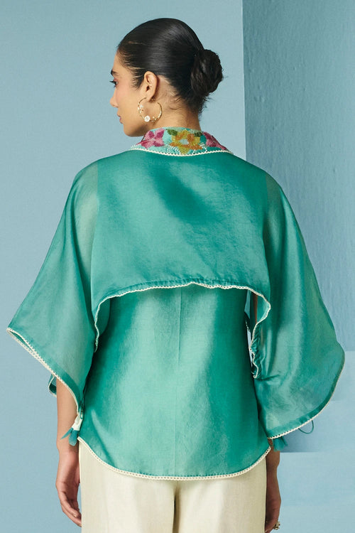 Aqua Floral Beadwork Layered Shirt