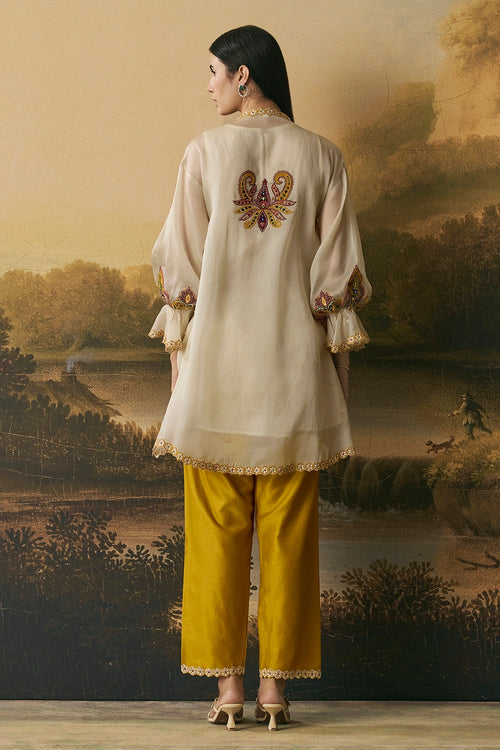 Ivory Contrast Paisley Tunic With Floral Tulip Pants