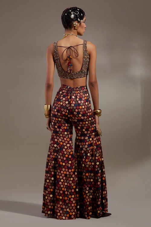 Jamuni Anka Blouse And Sharara Pants With Veni Dupatta Jacket Set