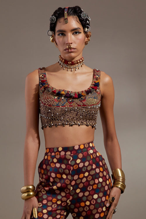 Jamuni Anka Blouse And Sharara Pants With Veni Dupatta Jacket Set