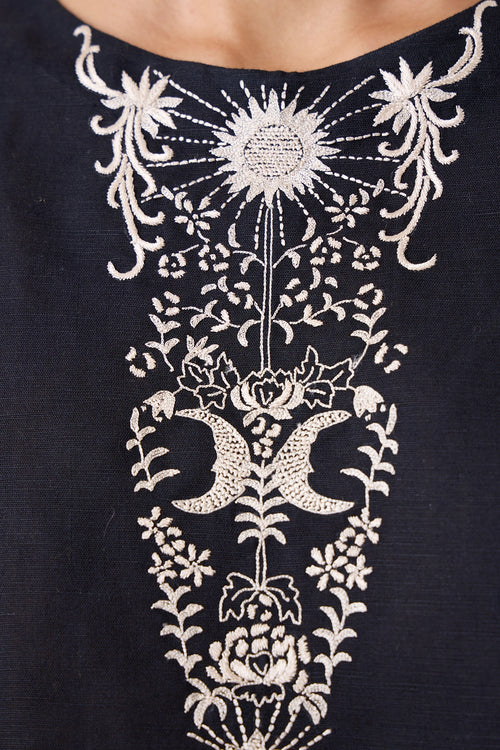 Evora Black Embroidered Top