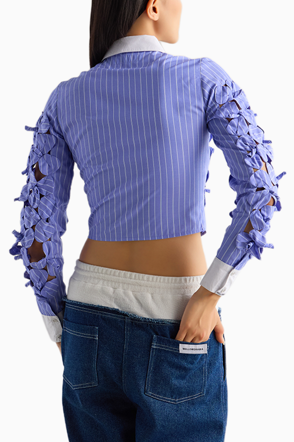 Blue Stripe 3D Flower Shirt