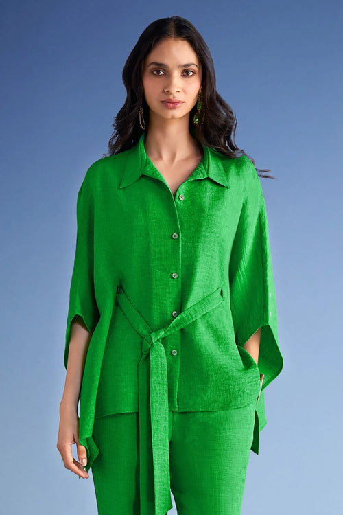 Linen-Textured Kaftan Shirt