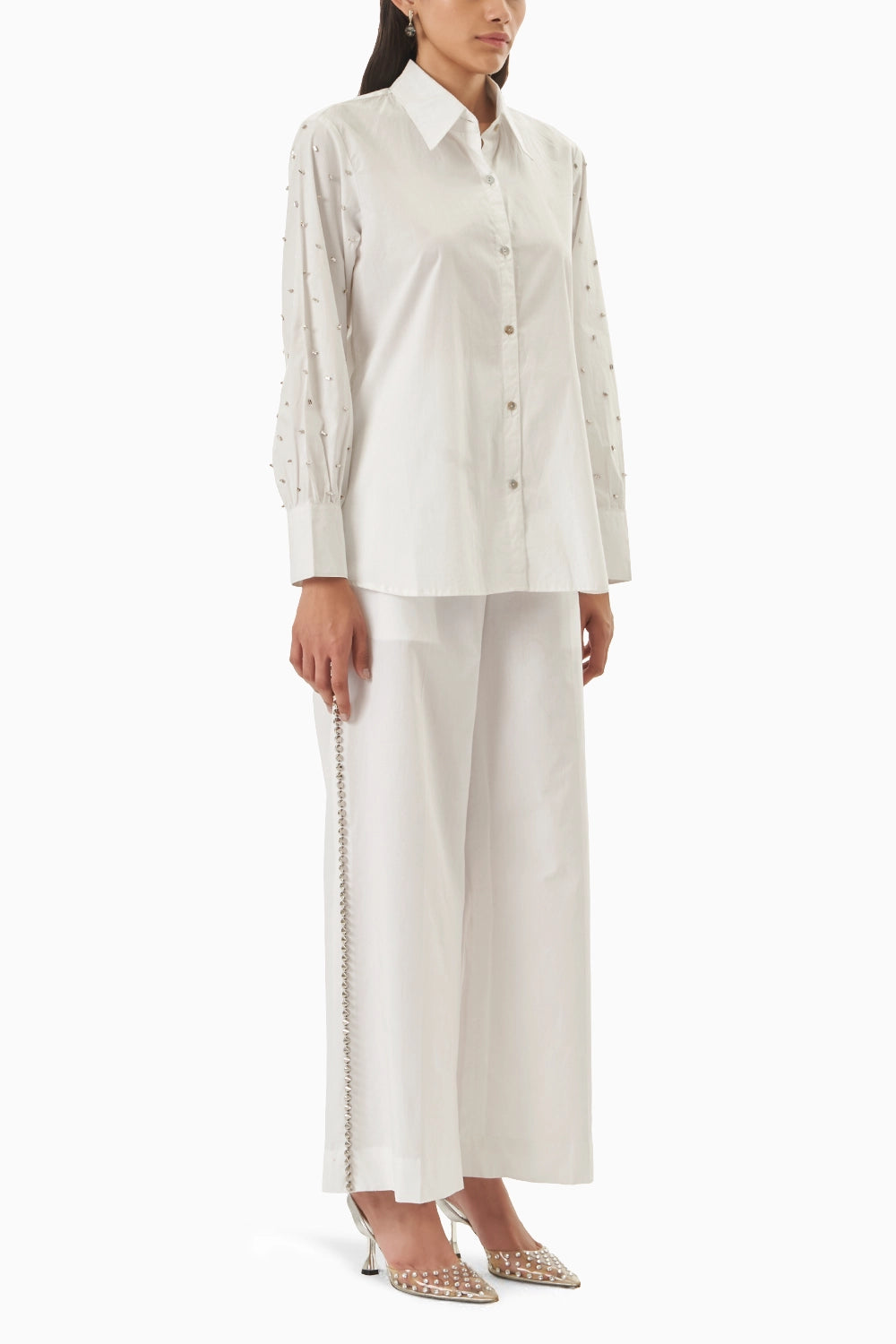 Embellished Crystal Sleeves Shirt with Pants