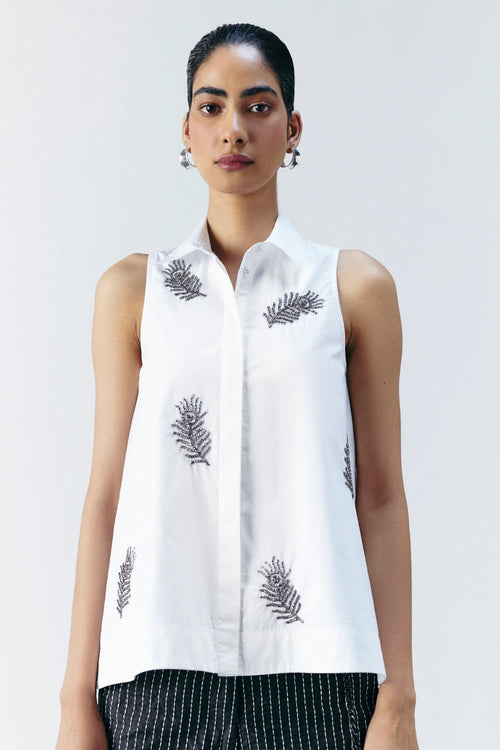 White Feather Embellished Shirt
