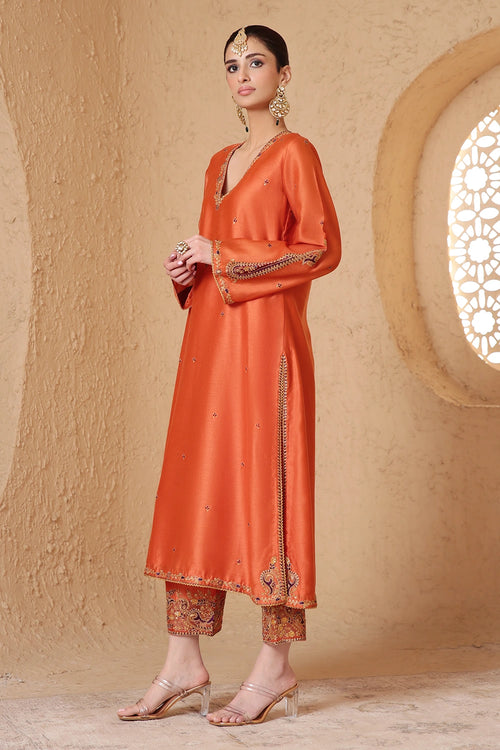 Mehrang Orange Applique Kurta Set