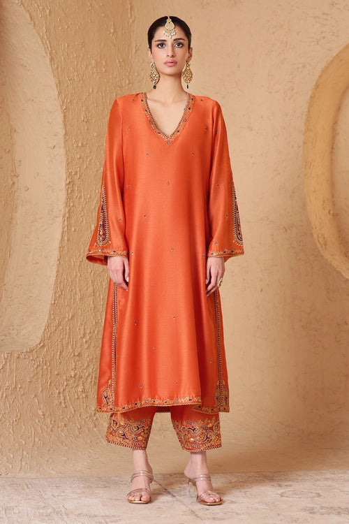 Mehrang Orange Applique Kurta Set