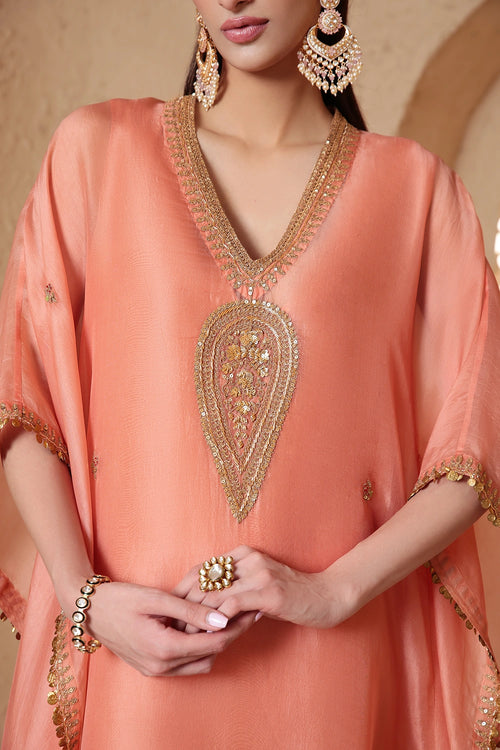 Mehrang Peach Kaftan Set