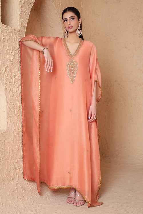 Mehrang Peach Kaftan Set