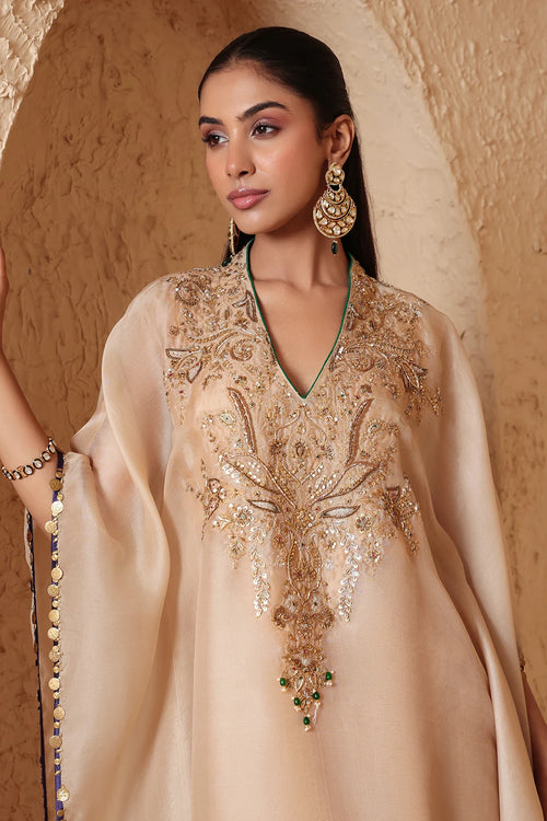 Zar Rang Ivory Heavy Kaftan Set