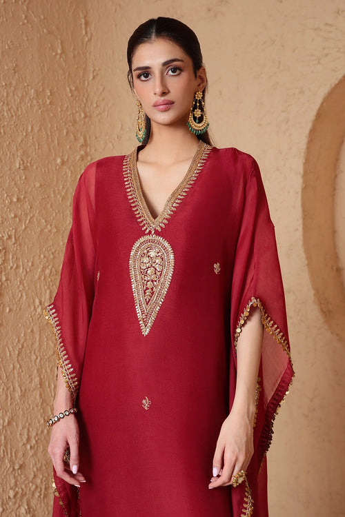 Mehrang Maroon Kaftan Set