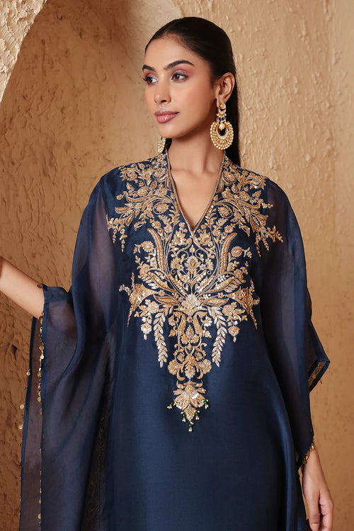 Zar Rang Blue Heavy Kaftan set