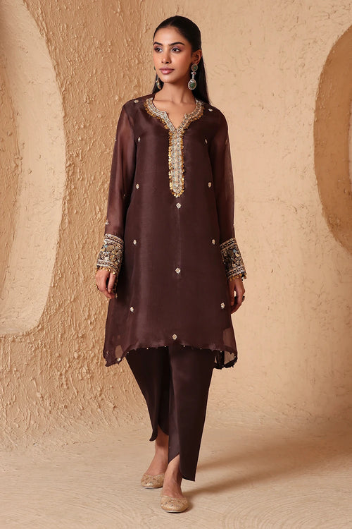 Zar Rang Brown Short Kurta Set