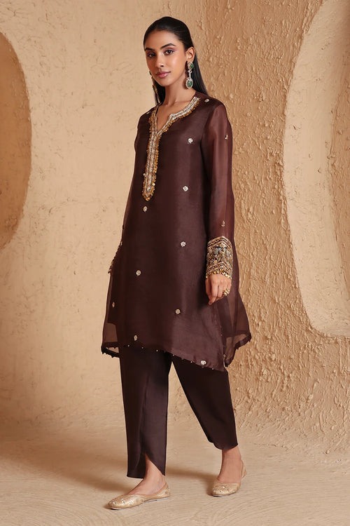 Zar Rang Brown Short Kurta Set