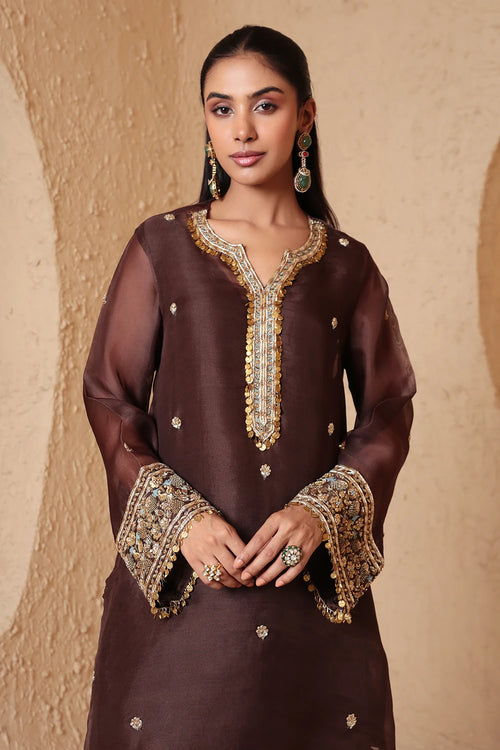 Zar Rang Brown Short Kurta Set