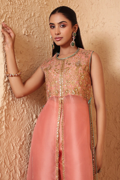 Mehrang Peach Tie-up Sleeveless Kurta Set