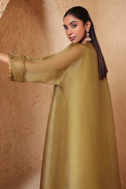 Mehrang Olive Green Kaftan Kurta Set