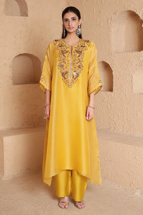 Mehrang Yellow Kaftan Kurta Set